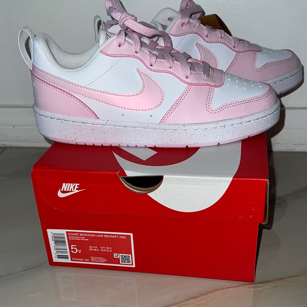 Nike Kids' Pink and White Court Sneakers
